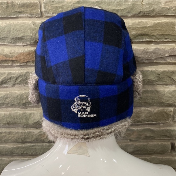 Mad Bomber Trapper Hat, Blue & Black Plaid, Large - Picture 4 of 13